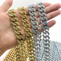 Chaîne à maillons en forme de S unique avec strass AB, bande de garniture à double lune pour bijoux hip-hop et décorations de chaussures tendance