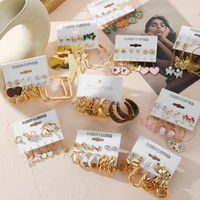 Nouvel ensemble de boucles d'oreilles créoles géométriques plaquées or tendance avec perles, bijoux de luxe pour femme, ensemble de boucles d'oreilles en pierre de cristal pour soirée