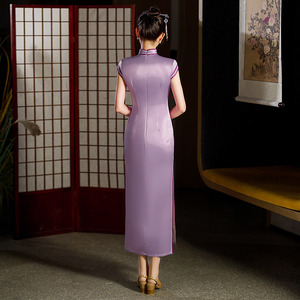 Vestido Cheongsam elegante <span class=keywords><strong>de</strong></span> Jacquard Floral hasta el suelo <span class=keywords><strong>de</strong></span> verano para mujeres jóvenes Qipao ropa <span class=keywords><strong>de</strong></span> <span class=keywords><strong>fiesta</strong></span> China - Product Image 4