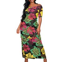 Personnalisé Polynésien Samoan Puletasi Hibiscus Fleur Monstera Feuille Imprimer Femmes Robes Décontractées Demi Manches Haut et Jupes 2 Pcs Ensemble