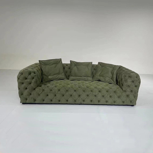 Ghế <span class=keywords><strong>sofa</strong></span> tình nhân màu xanh lá cây nhám, chất liệu da lộn, được thiết kế riêng cho phòng khách, kèm gối. - Product Image 5
