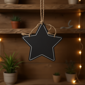 Stella in legno con lavagna effetto gesso 10x10cm con corda per decorazione - Product Image 3