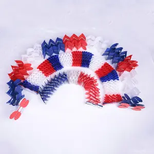 Pafu Red, White and Blue Independence Day Tissue Paper Patriotic Banner Handmade Fan Paper Cut Honeycomb Decorations