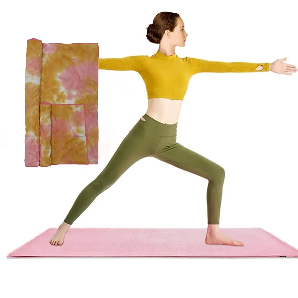 Serviette de yoga en microfibre de couleur personnalisée, en silicone, antidérapante, tie dye, vente en gros