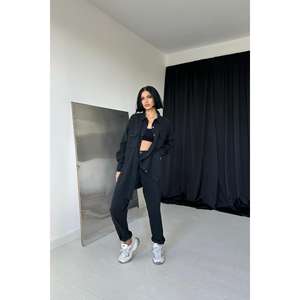 Conjunto de Traje para Mujer en Tela Oxford 100% Poliéster, Pantalones con Botones a Presión, Camisa Larga, Corte Holgado, Estilo Casual - Product Image 4