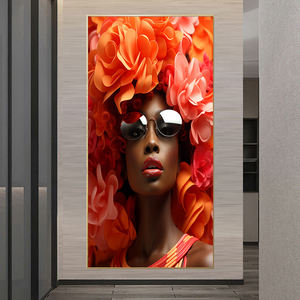 Affiches murales d'art de fleur rouge <span class=keywords><strong>peinture</strong></span> murale en porcelaine de cristal de portrait de femme noire - Product Image 4