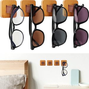 Wooden Wall Mount <b>Glasses</b> <b>Rack</b> 4 Slots Beech Wood Leather Storage Display For Eyewear - Product Image 1