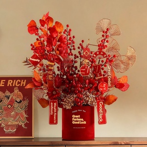 Arreglo Floral de Frutos Rojos en Cubeta, Decoraciones para el Festival de Primavera, Año Nuevo, Inauguración de Casa, Material PVC, Diseño Biónico, Estilo Chino Moderno - Product Image 2
