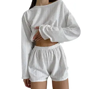 New Autumn and Winter Hot Sale New Home Clothes Loose White Long Sleeve Shorts Two Piece Pajamas