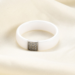 New Fashion <b>Ceramic</b> <b>Ring</b> with Cubic Zirconia Inlaid Grid Design | Creative Black & White <b>Ring</b> for Men and Women - Product Image 5