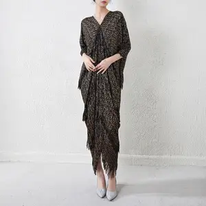 High Quality Elegant Dress 2023 Summer Miyake Pleated Clothing Polyester Tassel Dress Woman Casual Dresses Natural Woven Adults