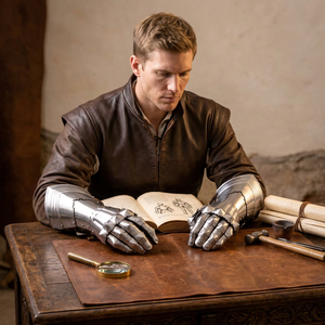 Guantes de Acero Medievales Plateados, Armadura Personalizada, Protector de Brazo de Caballero, Estilo Antiguo, Técnica de Fundición - Product Image 1