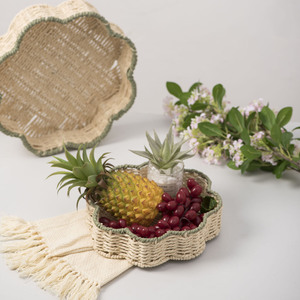 Handmade Woven Paper Rope Storage <b>Basket</b> Flower Shape Eco Friendly Food Container Living Room Snack <b>Tray</b> Desktop Organizer - Product Image 1