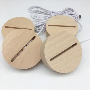 Factory Direct Sale Beech Wood 3d Finely Carved Round Acrylic Base For Led Night Light Lamp