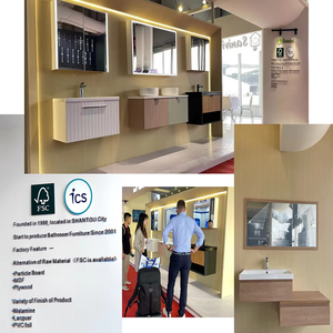 Mueble de Baño Moderno de Madera con Espejo Redondo LED, Venta al por Mayor de Fábrica, Gabinetes de Baño con <span class=keywords><strong>Lavabo</strong></span> de Cerámica Integrado - Product Image 5