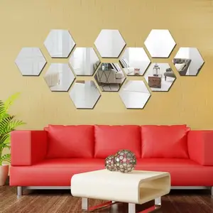 Customized Ps Mirror Sheet Designable Shape Acrylic Mirror Hexagon Mirror Set Adhesive Stickers For Home Decor