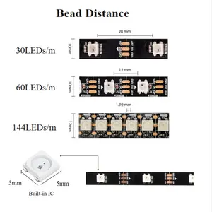 Tira de luces LED a granel ws2812b WS2811 SMD5050 5V/12V tira de luces Led direccionable 30 60 120 144D impermeable Pixel RGBIC Led ws2812b