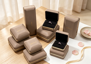 High-End Square <b>Box</b> with Faux Leather Wrapping Gold Trim Flip Cover Soft <b>Black</b> Velvet Lining Magnetic Closure Customizable - Product Image 2