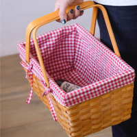 WINTOP Dubbele Handgreep Eco-vriendelijke Plantenvezel Wicker Rustieke Rechthoekige Picknickmand Verplaatsbare Handgreep Multifunctionele Opbergmand