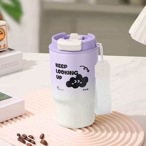 Stainless Steel Insulated Water Bottle Pop-Up Lid Portable Thermal Bottle <b>Large</b> Capacity Food Grade Travel Mug - Product Image 3