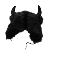 Chapeau de tête de taureau unisexe Décoration d'Halloween Chapeau d'hiver chaud Mao Lei Feng Big Black Bull Demon King Party Festive Hat