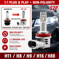 Ampoule de phare LED Canbus S2P H11 60W 8000LM Super Lumineuse H11 H9 H8 Kit de conversion de phares LED à faisceau haut et bas 6000K Blanc Froid