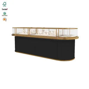 Yiree factory retail big mall kiosk sets metal black led light large showcases glass display for jewelry