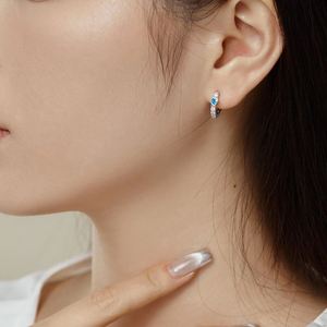 Dylam Tiny Women Girls Fine Jewelry Dress up S925 <b>Silver</b> Rhodium Plated Diamond Sapphire Heart Shape 5A Zirconia <b>Hoop</b> Earrings - Product Image 2