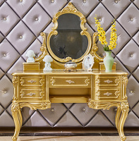 Offres Spéciales ensemble de chambre à coucher de lit européen cadre en bois massif or de luxe lit double royal fantaisie meubles antique ensemble de literie King Size
