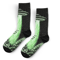 Chaussettes mi-mollet décontractées pour hommes, à imprimé hivernal Alien UFO, fantaisie et amusantes, avec motifs de citrouille effrayante et de maison hantée, style dessin animé, pour usage quotidien