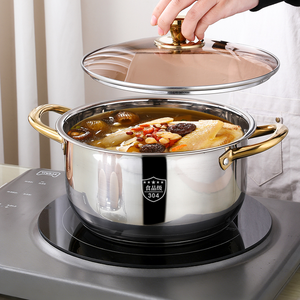 Marmite en acier inoxydable 304 de qualité alimentaire avec poignée dorée, couvercle en verre transparent, ustensile de cuisine avec compartiment vapeur - Product Image 2