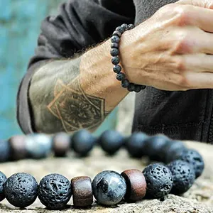 Vulkans tein Armband Lava Holz 8mm Perlen Armband Tibetan Buddha Handgelenk kette Frauen Männer Schmuck Geschenk Neue Armbänder für Männer