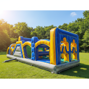 Dayanıklı Açık Hava Şişme Engel Parkuru, Mavi ve Sarı Tasarım ve Kemer Tünelleriyle Macera ve Fitness Etkinlikleri İçin - Product Image 1