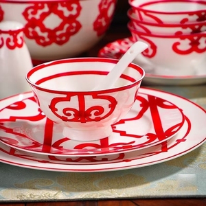 Wholesale Luxury Bone China <b>Dinnerware</b> Set 58pcs Porcelain Ceramic Scenic Stocked Handpainted Dishwasher Safe for Home Use - Product Image 5