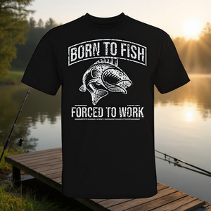 T-shirt Born To Fish Forced To Work Fishing noir pour adulte unisexe - Product Image 3
