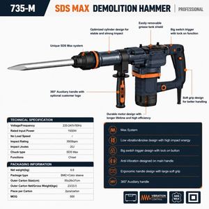 <span class=keywords><strong>Marteau</strong></span> perforateur OEM/ODM 45J haute efficacité, construction en acier allié, 3900 bpm, démolition par percussion des murs en béton - Product Image 2