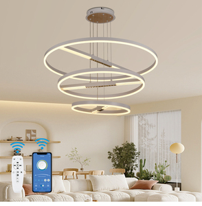 Nhà hiện đại trang trí phòng khách khách sạn vòng tròn treo thiết kế mới 3 vòng Acrylic vàng sang trọng Vòng LED ánh sáng mặt dây chuyền - Product Image 1