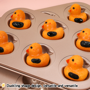 Molde para hornear pasteles antiadherente dorado de 6 patitos al por mayor, molde para hornear en horno de acero al carbono con molde de pato DIY tridimensional - Product Image 2