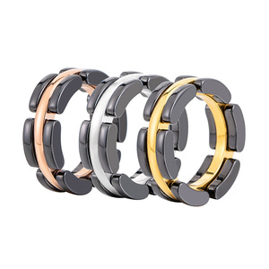 yunnique Geometric <b>Black</b> Ceramic <b>Titanium</b> Steel <b>Ring</b> 18K Gold Plated Unisex Fashion Jewelry Gift - Product Image 5