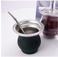 Gourde à Yerba Maté Moderne - Acier Inoxydable 18/8 à Double Paroi - Comprend une Bombilla et une Brosse de Nettoyage - 9 Oz/270ml (noir/marbre)