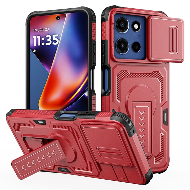 Slide PC Lens Camera Heavy Duty Defender Shockproof Armor folding bracket Stand Back Cover for Motorola Moto G 2026 2025 Case