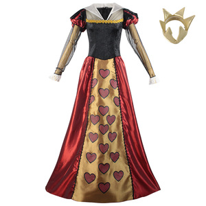 Costume de reine des cœurs pour adulte, robe de cosplay avec couronne, motif de cœurs rouges et dorés, tenue de spectacle sur scène - Product Image 1