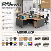 Ensemble de bureaux et chaises modulaires modernes en bois pour 2, 4 ou 6 personnes, poste de travail de bureau avec cloison, structure en alliage d'aluminium épais