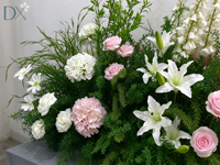 Composition florale artificielle verte, blanche et rose pour allée, base de 80 cm, hauteur de 60 à 90 cm, pour décoration d'événements de mariage