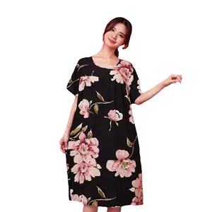 Wholesale Summer Women's Rayon Nightgown Plus Oversize Loose Nightdress Korean Cartoons Cool Soft Viscose Living Room Home Wear