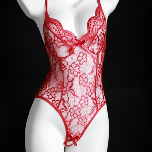 Sexy <b>Lace</b> Bodysuit Red See-Through Stretch Women's Bodysuits - Product Image 1