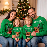 Hochwertiger bedruckter Strickpullover aus Nylon/Baumwolle mit grünem Rentier-Motiv, lustiger Weihnachtspullover mit Frontlogo, Winter-Familienparty-Bekleidung für