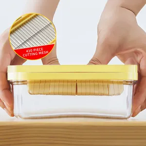 Contenedor de almacenamiento para cortar mantequilla, caja de plástico para plato de mantequilla para pastel de queso con tapa, cortador de cuchillo para hornear mantequilla, refrigerador con tapa