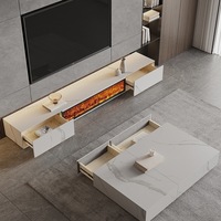 Mueble de TV con Chimenea Eléctrica Directo de Fábrica, Mueble de Salón de Lujo con Cajones de Madera Maciza y Chimenea Integrada