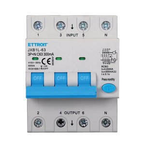 Interruttore Differenziale RCBO Certificato 6000A 300mA C63A AC 400V IP20 IEC61009-1, Curva Differenziale 3P+N 4M Magnetico - Product Image 1